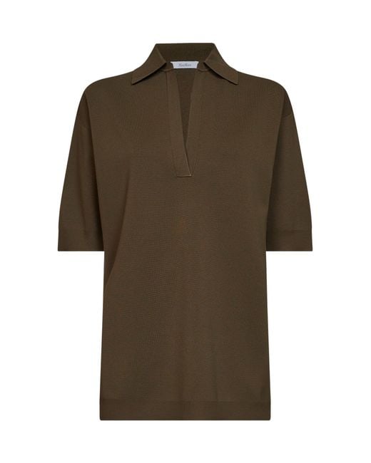 Max Mara Green Khaki Viscose Crepe Mxmalpino Long Polo Shirt <Br