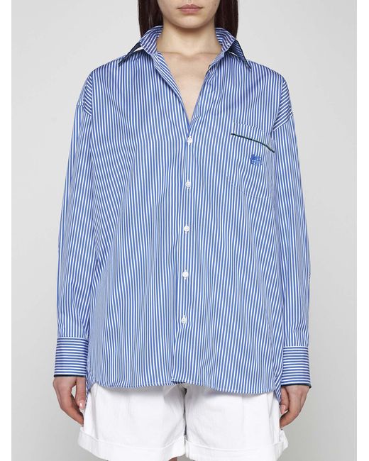 Etro Blue Striped Cottons Shirt