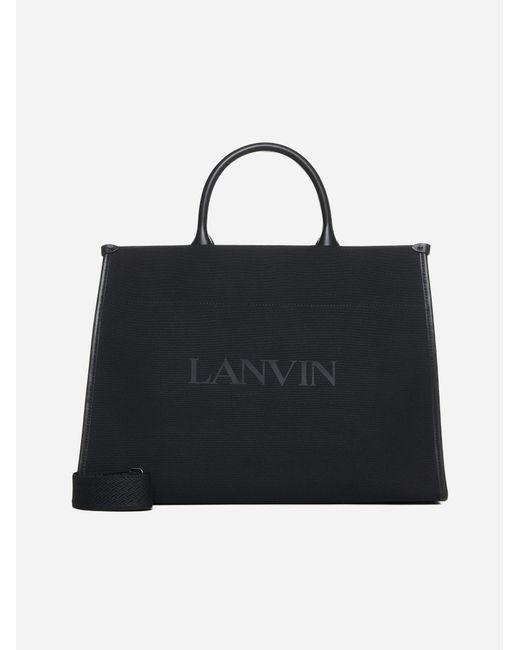 Lanvin Black Logo Canvas Tote Bag for men