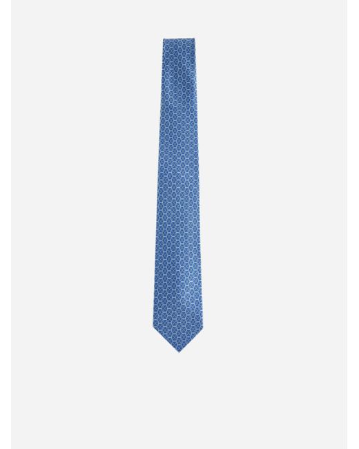 Ferragamo Blue Vittoria Gancini Silk Tie for men