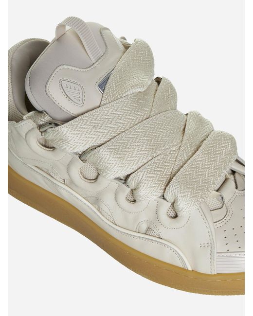 Lanvin White Curb Leather And Mesh Sneakers for men