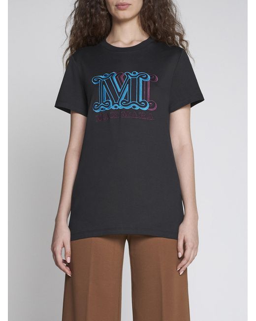 Max Mara Cotton Graphic Printed Crewneck T-shirt in Black Womens Clothing Tops T-shirts 