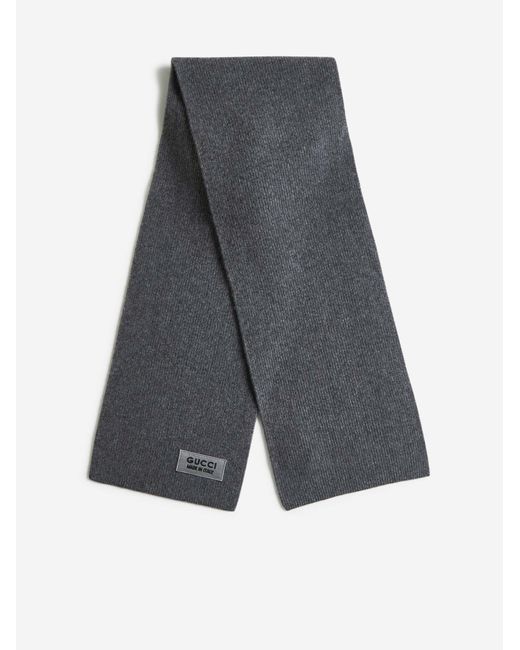 Gucci Gray Logo Wool Scarf for men