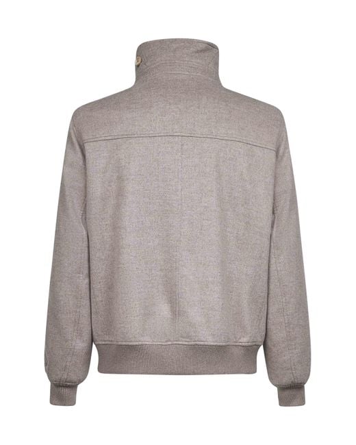 Brunello Cucinelli Gray Bonded Cashmere Beaver Bomber Jacket for men