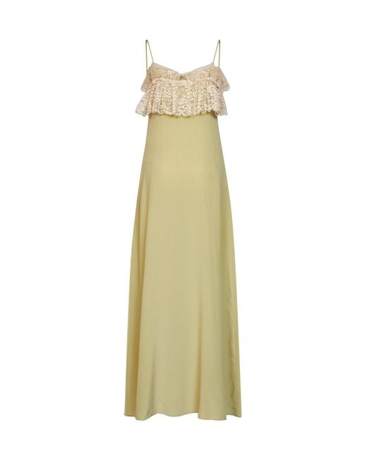 Chloé White Dusty Crêpe De Chine And Lace Long Lingerie Dress