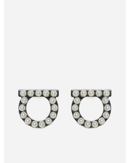 Ferragamo Metallic Pearls Gancini Earrings