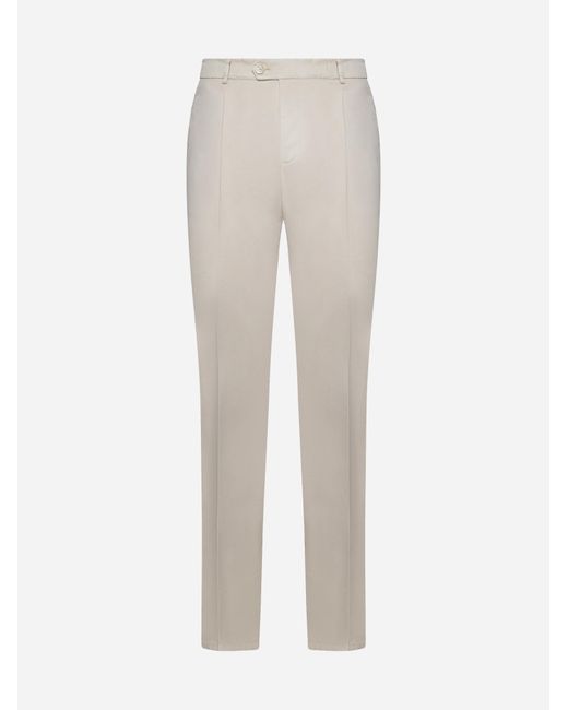 Brunello Cucinelli White Stretch Cotton Trousers for men