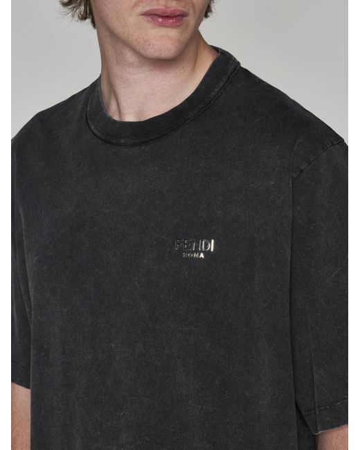 Fendi Logo Cotton T shirt in Black for Men Lyst UK