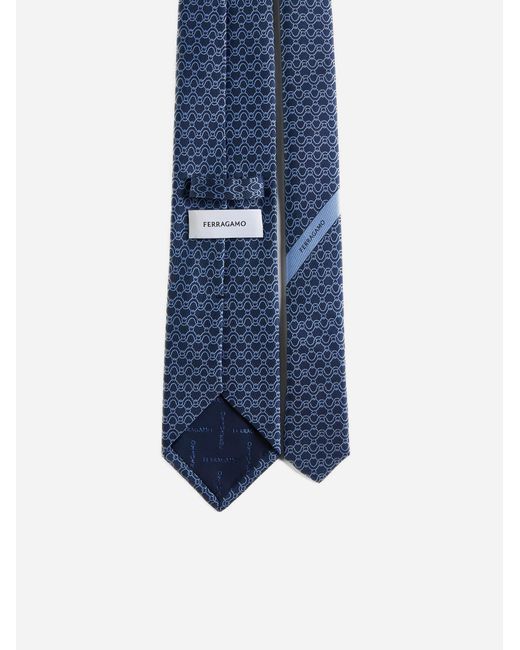 Ferragamo Blue Traccia Silk Tie for men