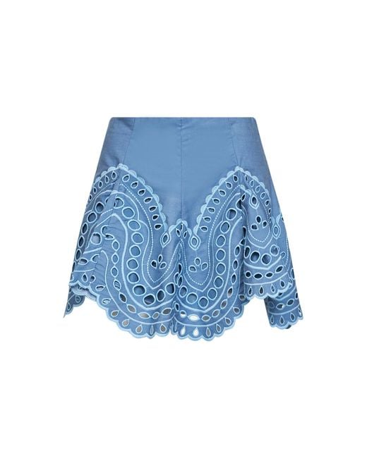 Charo Ruiz Blue Mini Skirt Sail Embroidered