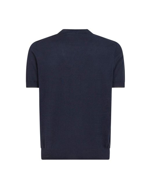 Brunello Cucinelli Blue Cotton Logo Short-Sleeved Shirt for men