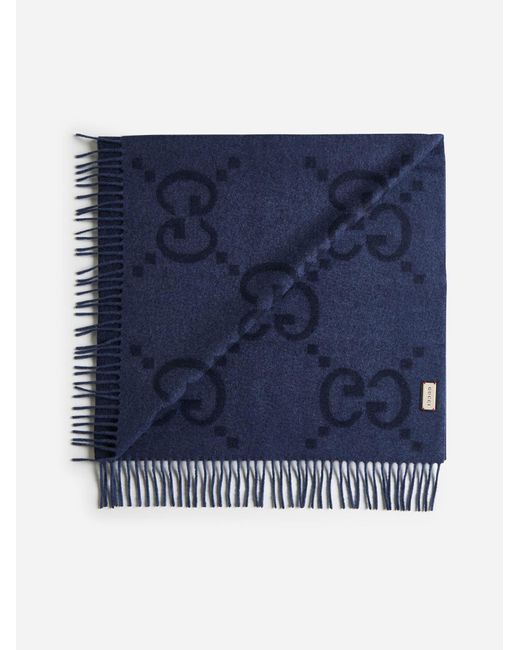 Gucci Blue GG Cashmere Scarf for men