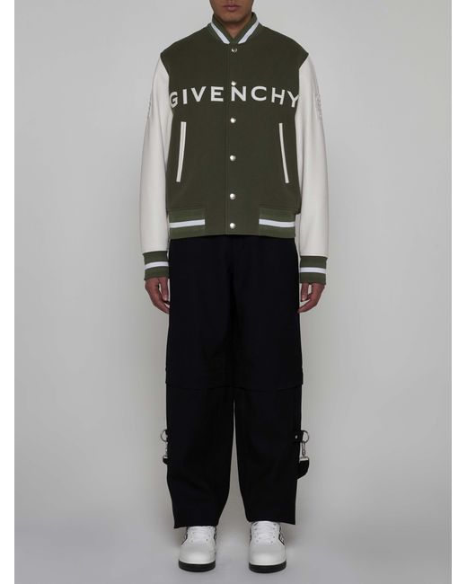 Givenchy Green Wool And Leather Varsity Jacket for men