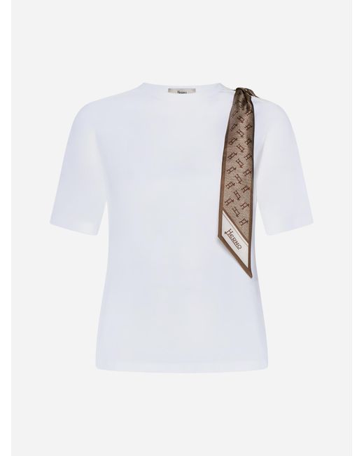 Herno White Scarf-Detail Cotton T-Shirt