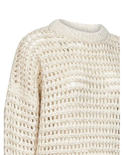 Brunello Cucinelli White Ivory Sequin Net Knit Sweater