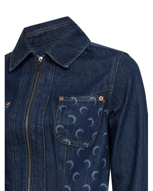 MARINE SERRE Blue Denim Trucker Jacket, Cropped Organic Midnight