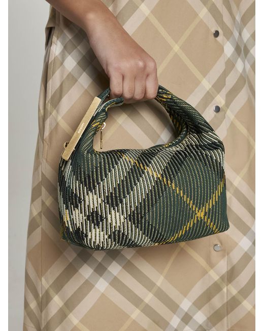Burberry Green Peg Check Fabric Mini Bag