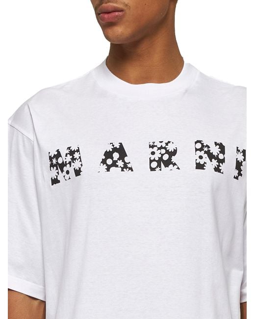 Tシャツ・カットソー Marni White Oversized T-Shirt With Floral Logo Design Floral logo T-shirt | MARNI | Marni | Simons