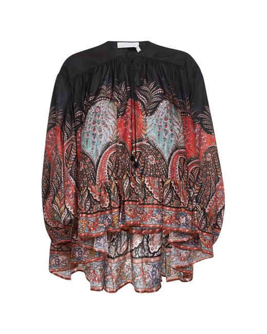 Zimmermann Red Paisley Habotai Silk Rhiannon Blouse