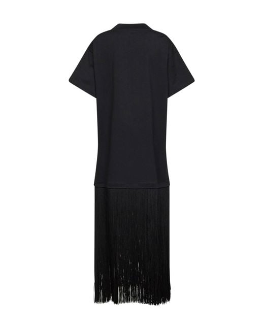 Alaïa Black Cotton Jersey T-Shirt-Style Fringed Dress
