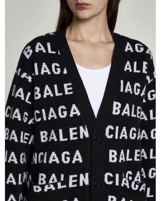 Balenciaga Black Allover Logo Wool Cardigan
