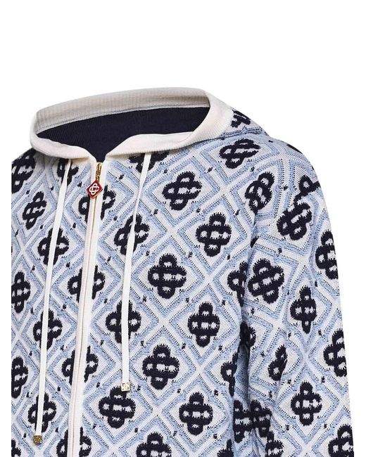 Casablanca Blue And Wool Cc Monogram Zip-Up Hoodie for men