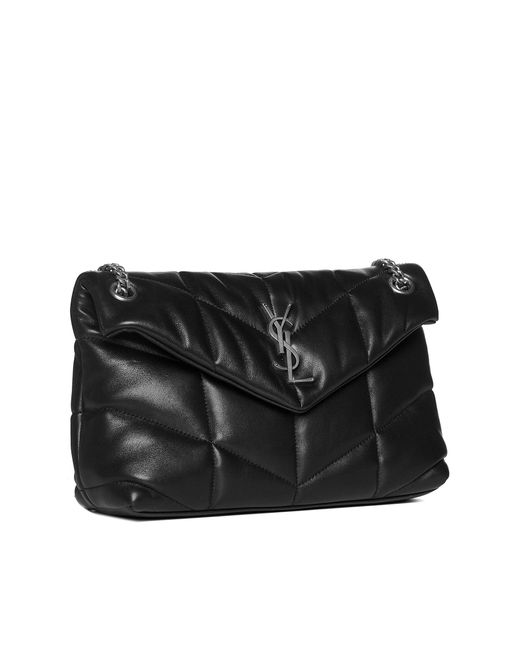 Saint Laurent Black Puffer Small Ysl Logo Quilted Leather Bag