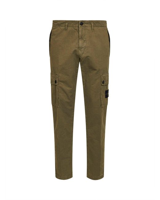 Stone Island Green Military Brushed Organic Cotton Canvas Cargo Trousers for men