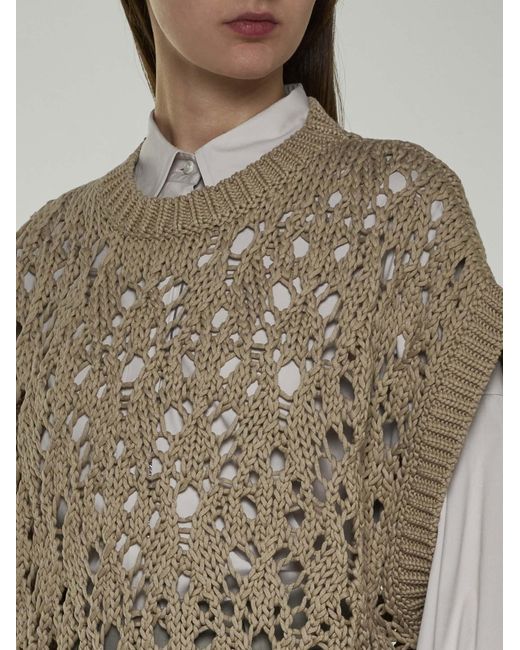 Brunello Cucinelli White Crochet Cotton Sweater