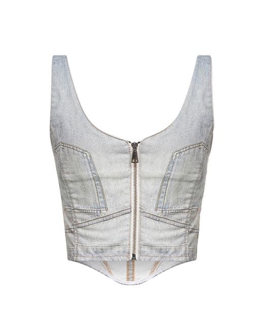 Haikure Gray Denim Trompe L'Oeil-Print Elsie Corset Top