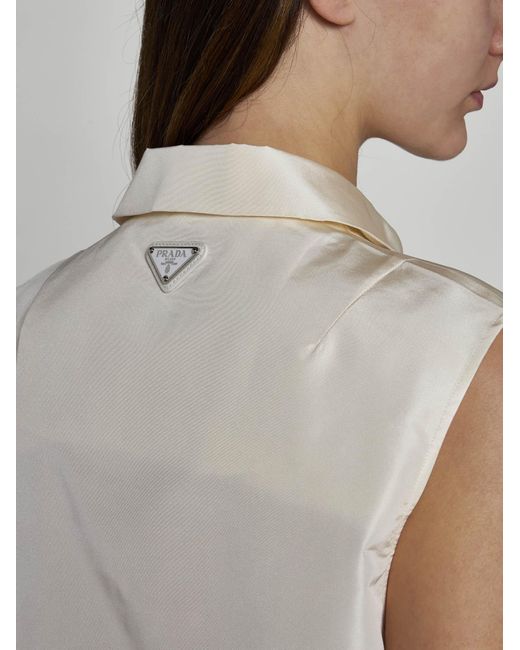 Prada White Silk-blend Polo Shirt Top
