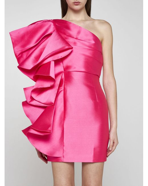 Solace London Pink Rio One-shoulder Mini Dress