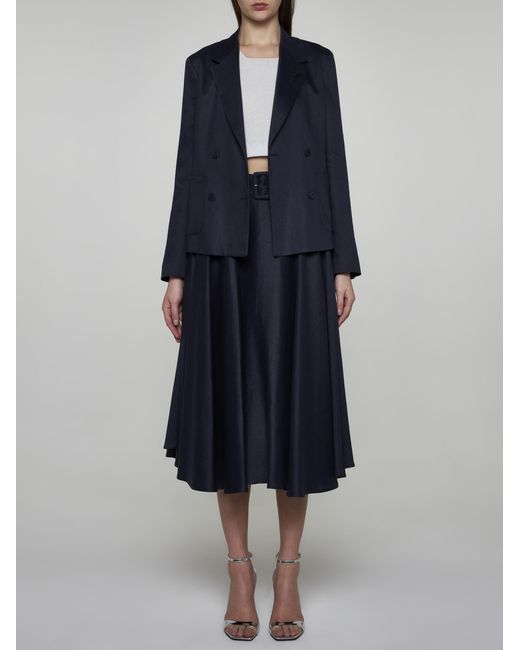Lardini Blue Ventura Linen-blend Midi Skirt