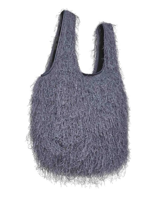 Dries Van Noten Blue Large Fringed Tote Bag