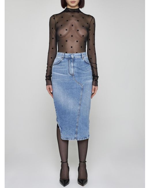 Givenchy Blue Denim Asymmetric Skirt