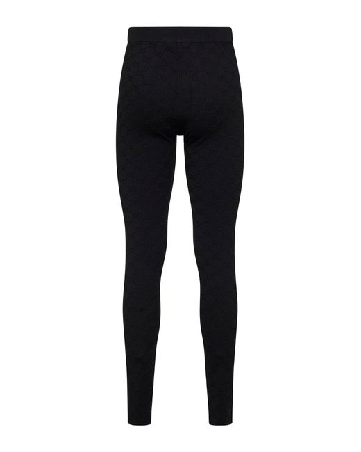 Gucci Black Gg Jacquard Ultrafine Stretch Viscose Blend Leggings