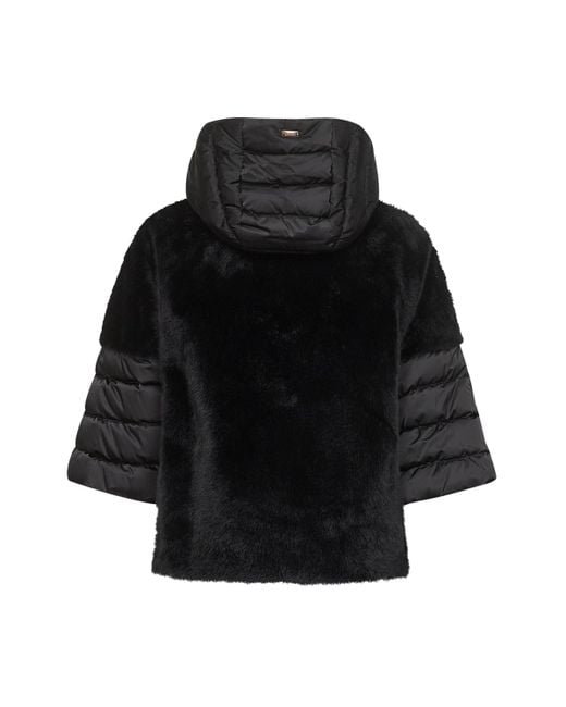 Herno Black Satin And Lady Alternative Fur Cape