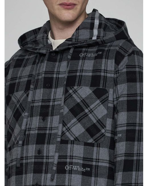 Off-White c/o Virgil Abloh Black Check Flannel Hooded Shirt for men