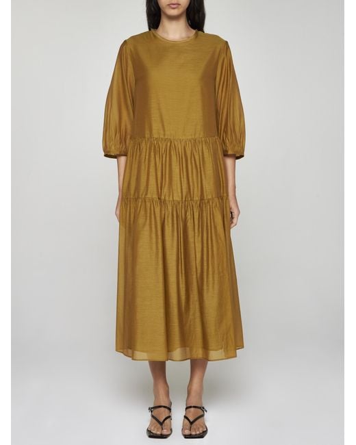 Max Mara Natural Etienne Cotton And Silk Tiered Dress