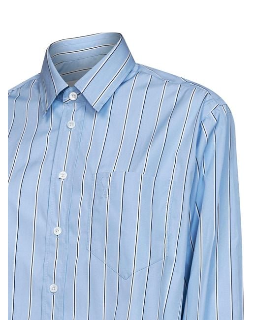 AMI Blue Striped Cotton Poplin Cropped Shirt