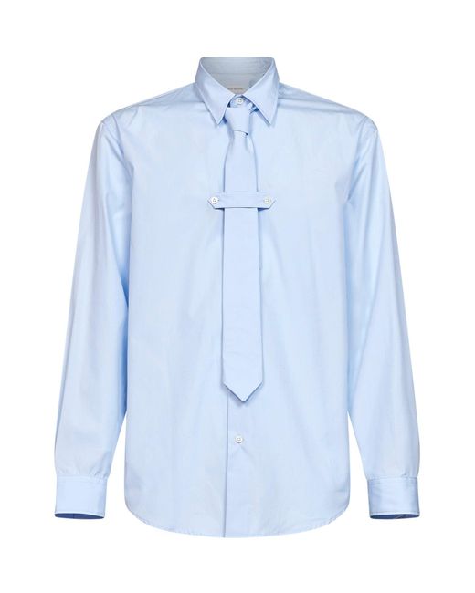 Dries Van Noten Blue Cotton Poplin Cilian Shirt With Tie for men