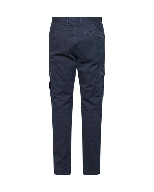 Stone Island Blue Organic Stretch Broken Twill Cargo Trousers for men
