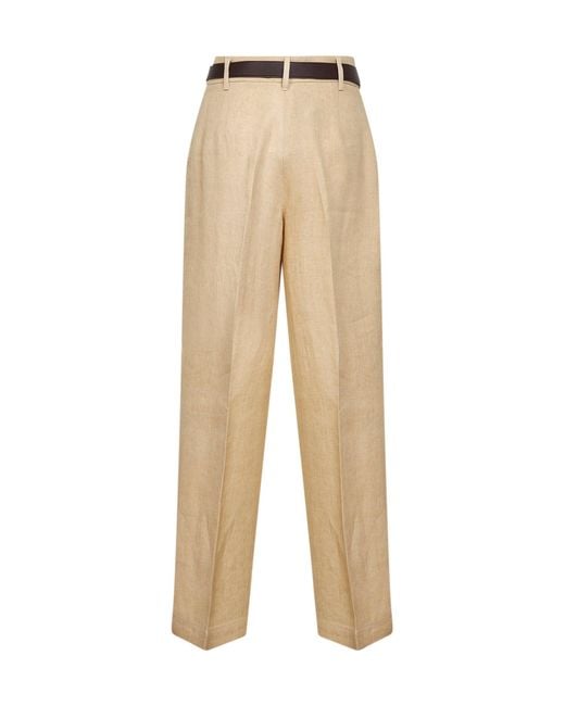 Max Mara Natural Faded Linen Twill Mstsumero Belted Wide-Leg Trousers