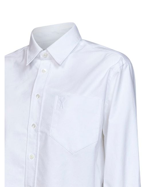 AMI White Cotton Poplin Cropped Shirt