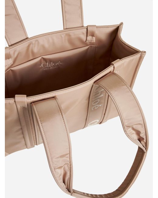 Chloé Natural Woody Medium Leather Nylon Bag