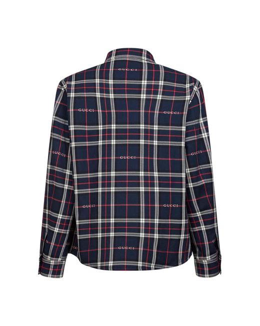 Gucci Blue Jacquard Cotton Tartan Padded Shirt for men