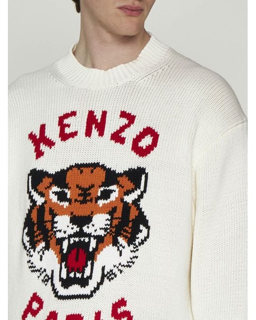 KENZO White Lucky Tiger Cotton Sweater for men