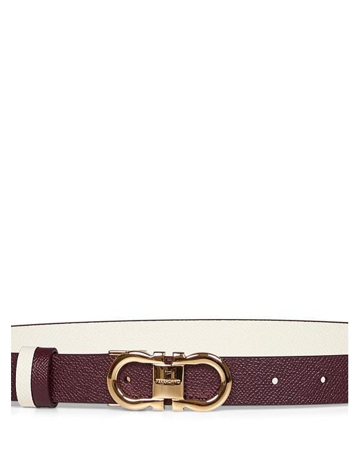Ferragamo White Plum And Mascarpone Cream Reversible Gancini Belt
