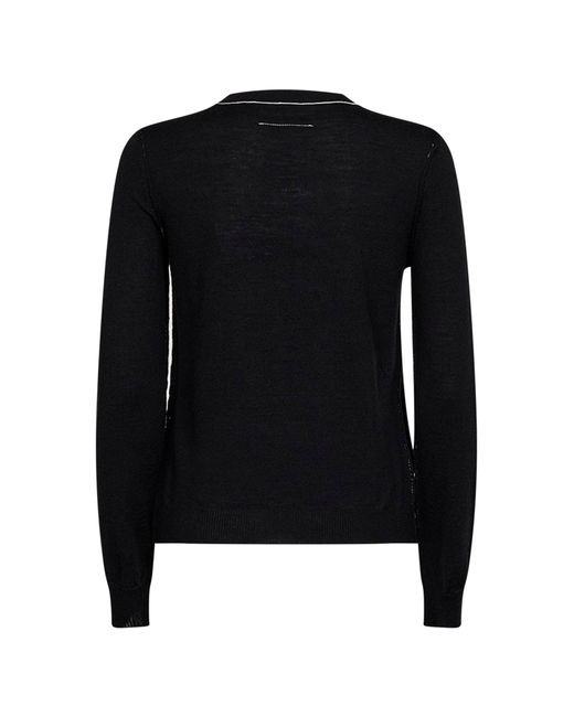 MM6 by Maison Margiela Black Wool Blend Sweater With Contrasting Trims