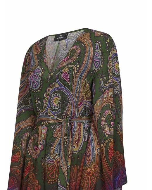 Etro Blue Paisley-Printed Crêpe De Chine Belted Mini Dress